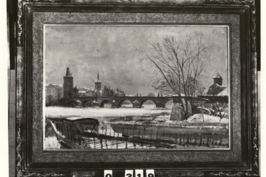 Karel Holan, Karlův most, olej, plátno, 50x73 cm